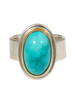 Big Sur Goldsmiths Fox Mine Turquoise Ring in Silver with 22k Gold Bezel