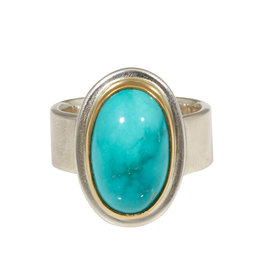 Big Sur Goldsmiths Fox Mine Turquoise Ring in Silver with 22k Gold Bezel