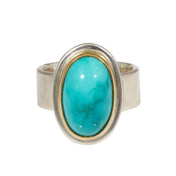 Big Sur Goldsmiths Fox Mine Turquoise Ring in Silver with 22k Gold Bezel