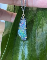 Chroma Opal Pendant with Double Chain in 18k Gold and Oxsilver