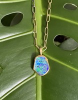 Opal Pendant with Handmade Chain in 22k, 18k, and Oxidized Silver