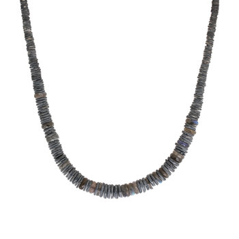 Pancake Bead Necklace in Oxidized Silver with Labradorite
