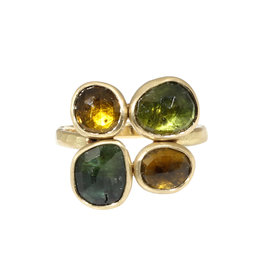 Green Tourmaline Four Stone Ring in 18k Yellow Gold