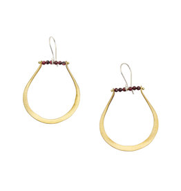 Brass Loop and Garnet Bead Earrings