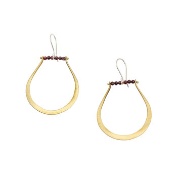 Brass Loop and Garnet Bead Earrings