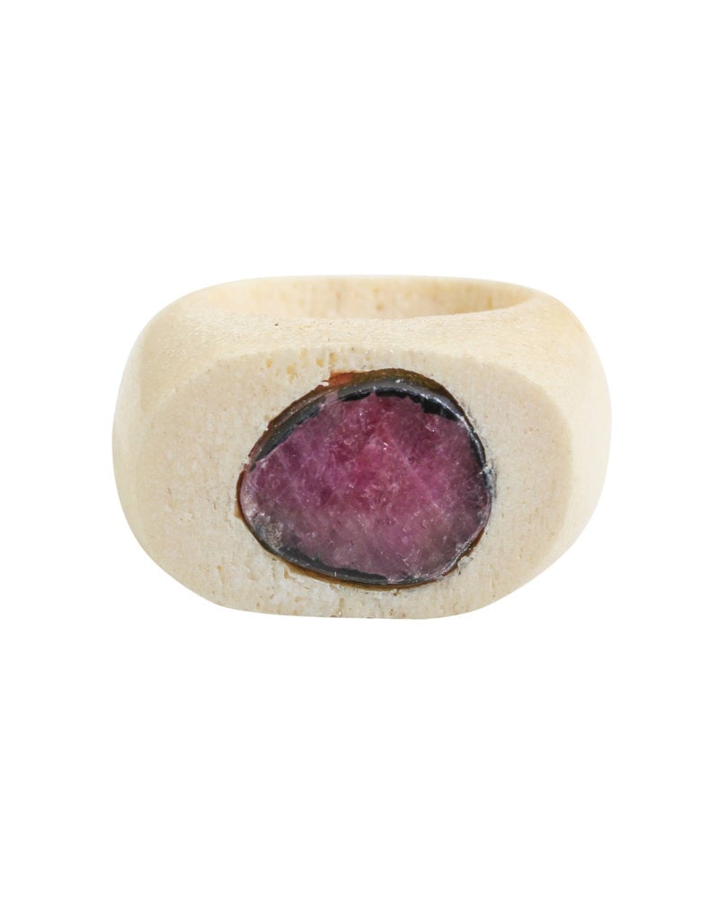 Ruby Slice Carved Antler Ring