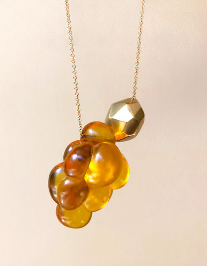 Amber Cluster with Gold Facet Necklace