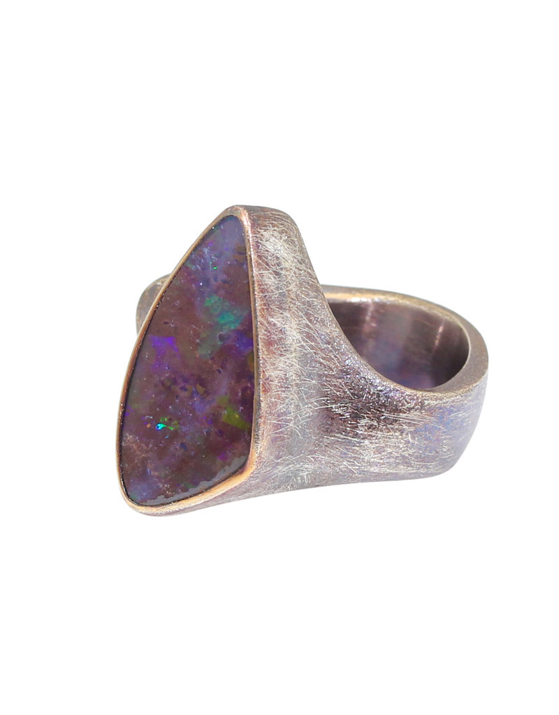 Open Opal Ring in 14k Gold and Oxidized Silver