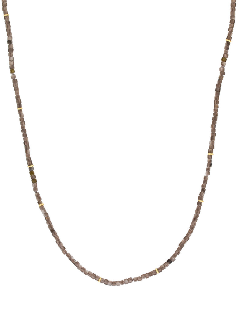 Black/Silver Obsidian Bead Necklace with 18k Gold Beads and Clasp - 24"