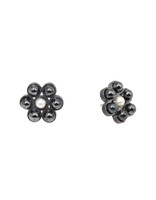 Hematite and Pearl Flower Post Earrings