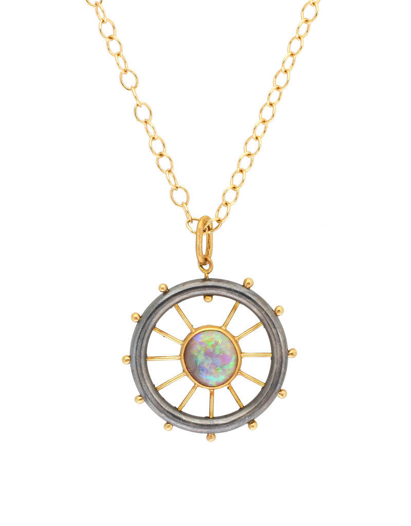 Willium Tseng Opal Wheel Pendant in 22k, 18k, and Oxidized Silver