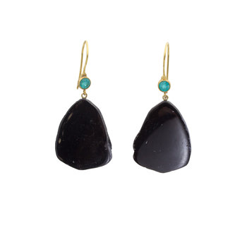 Black and Paraiba Tourmaline Drop Earrings in 18k Gold