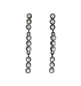 3-Tier Pearl Post Earrings in Oxidized Silver