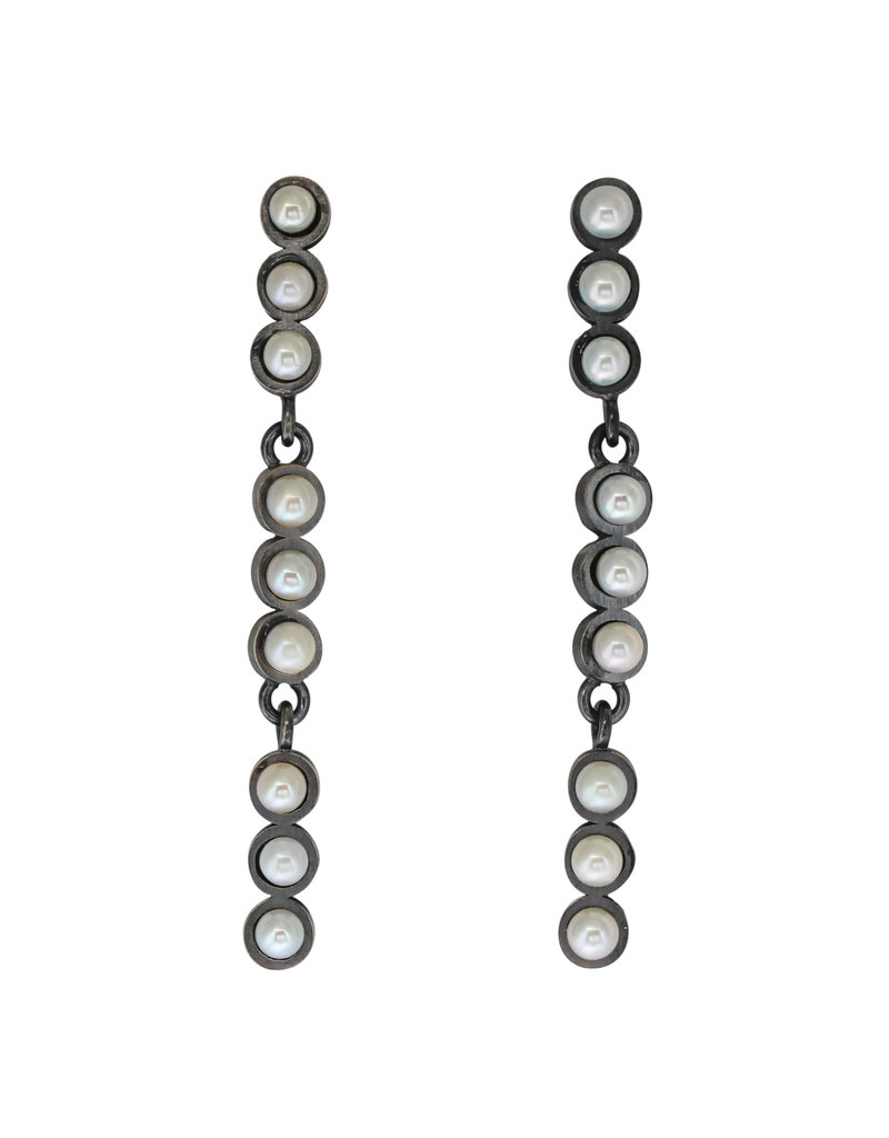 3-Tier Pearl Post Earrings in Oxidized Silver