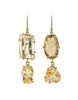 Margery Hirschey Rutilated Quartz and Rutilated Topaz Earrings in 18k Gold