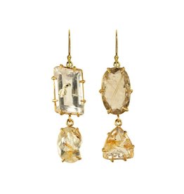 Margery Hirschey Rutilated Quartz and Rutilated Topaz Earrings in 18k Gold
