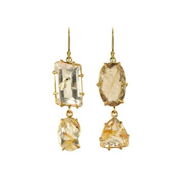 Margery Hirschey Rutilated Quartz and Rutilated Topaz Earrings in 18k Gold