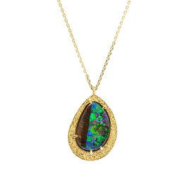 Opal Pendant in Sand-Textured 18k Yellow Gold