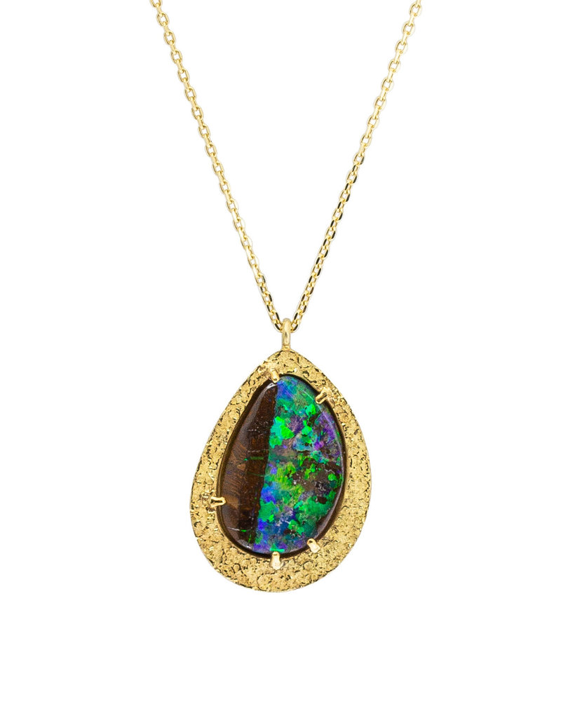 Opal Pendant in Sand-Textured 18k Yellow Gold