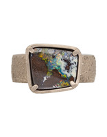 Opal Ring in Sand-Textured 18k Palladium White Gold