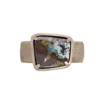 Opal Ring in Sand-Textured 18k Palladium White Gold