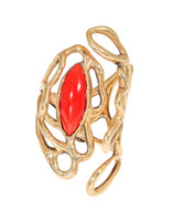 Bob Grabowski Red Marquis Shaped Coral Ring in 14k Gold