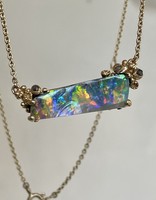 Opal Necklace and Mixed Gray Diamonds Pendant in 14k Gold