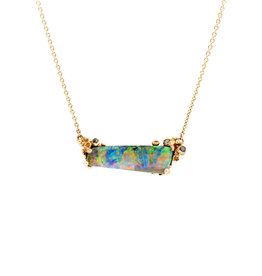 Opal Necklace and Mixed Gray Diamonds Pendant in 14k Gold