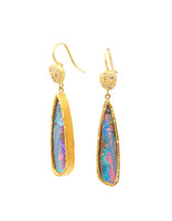 Long Opal and Cognac Diamond Earrings in 22k and 18k Gold