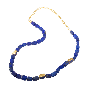 Lapis Bead Necklace with 22k Gold Chain