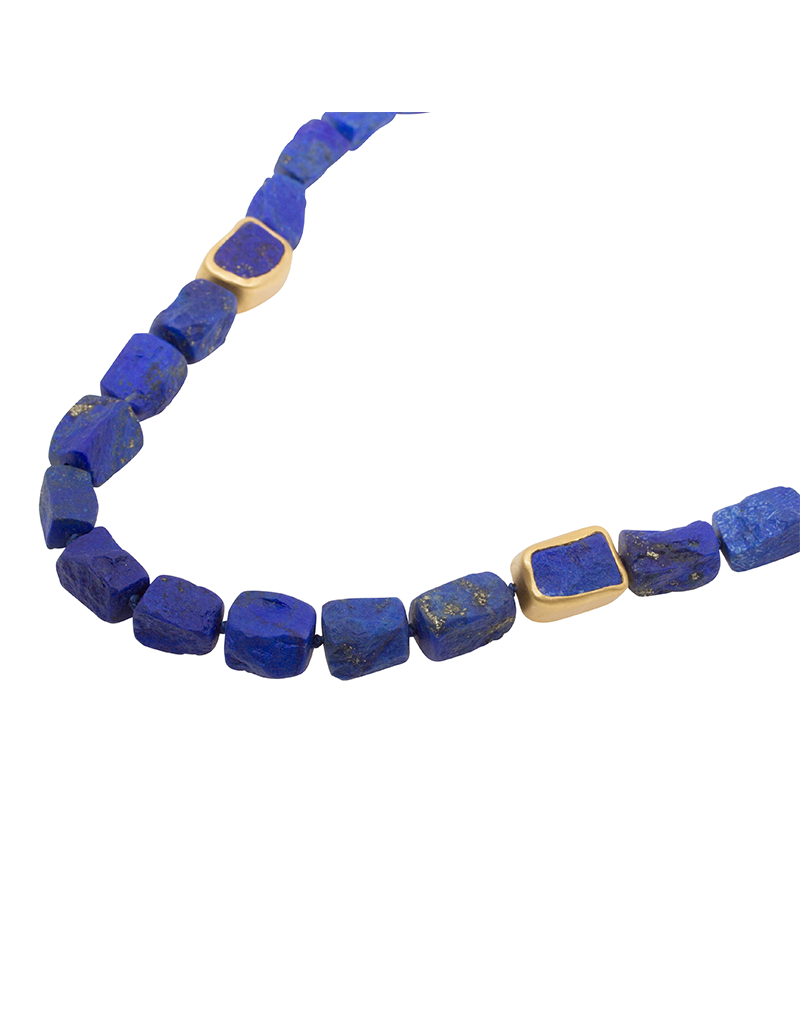 Lapis Bead Necklace with 22k Gold Chain