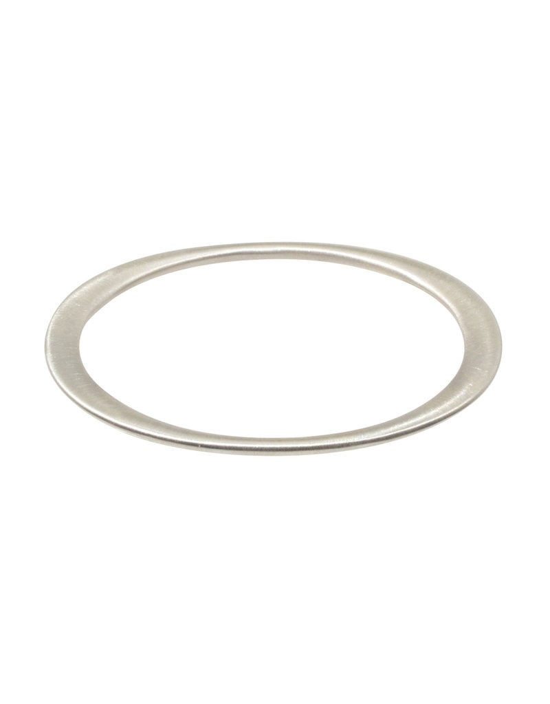 Flat Edges Oval Bangle in Brushed Silver -  Large
