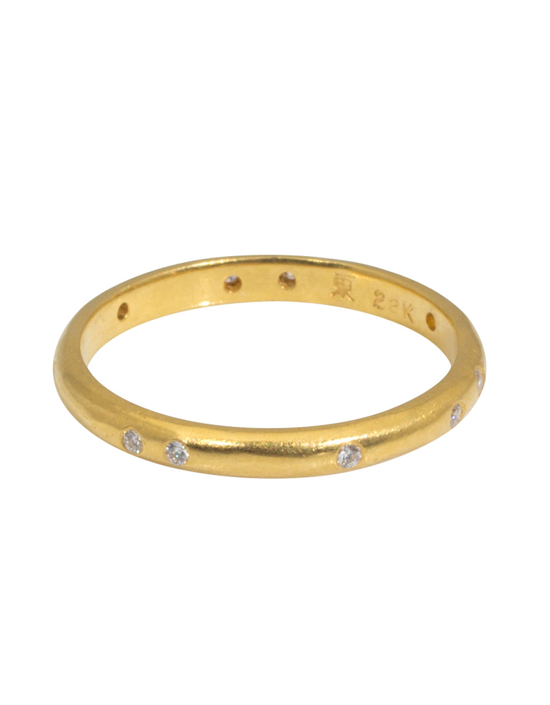 2.25 mm White Diamond Modeled Band in 22k Yellow Gold with White Diamonds