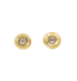 Medium Grey Rosecut Diamond Post Earring in 18k Yellow Gold - SINGLE