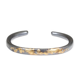 Aquarius Constellation Cuff in Oxidized Silver and 18k Gold with Grey Diamonds