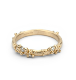Half Round Band with Diamonds and Granules in 14k Yellow Gold
