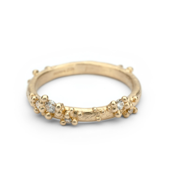 Half Round Band with Diamonds and Granules in 14k Yellow Gold