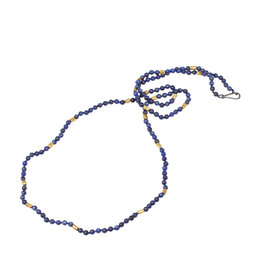 Lapis Bead and Brass Necklace - 28"