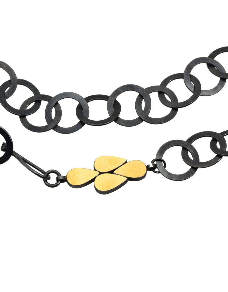 Large Circle Chain with Teardrop Clasp in Oxidized Silver & 22k Gold