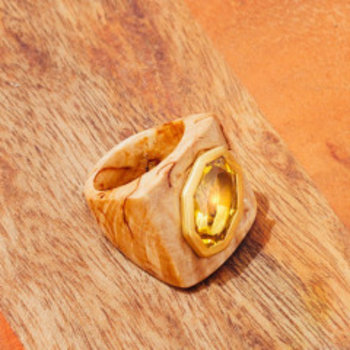 Tracy Conkle 22k Olivewood and Heliodor Ring