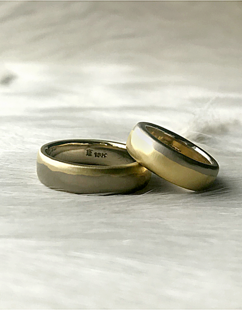 Custom Set of Dipped Bands in 18k Palladium White Gold and 18k Yellow Gold