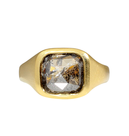 Rectangle Rosecut Salt and Pepper Diamond Ring in 18k Gold