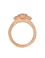 Three-Stone Engagement Ring in Sand-Textured 14k Rose Gold (CZ Sample)