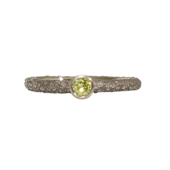 Green Diamond Stacking Ring in Sand-Textured 14k Palladium White Gold