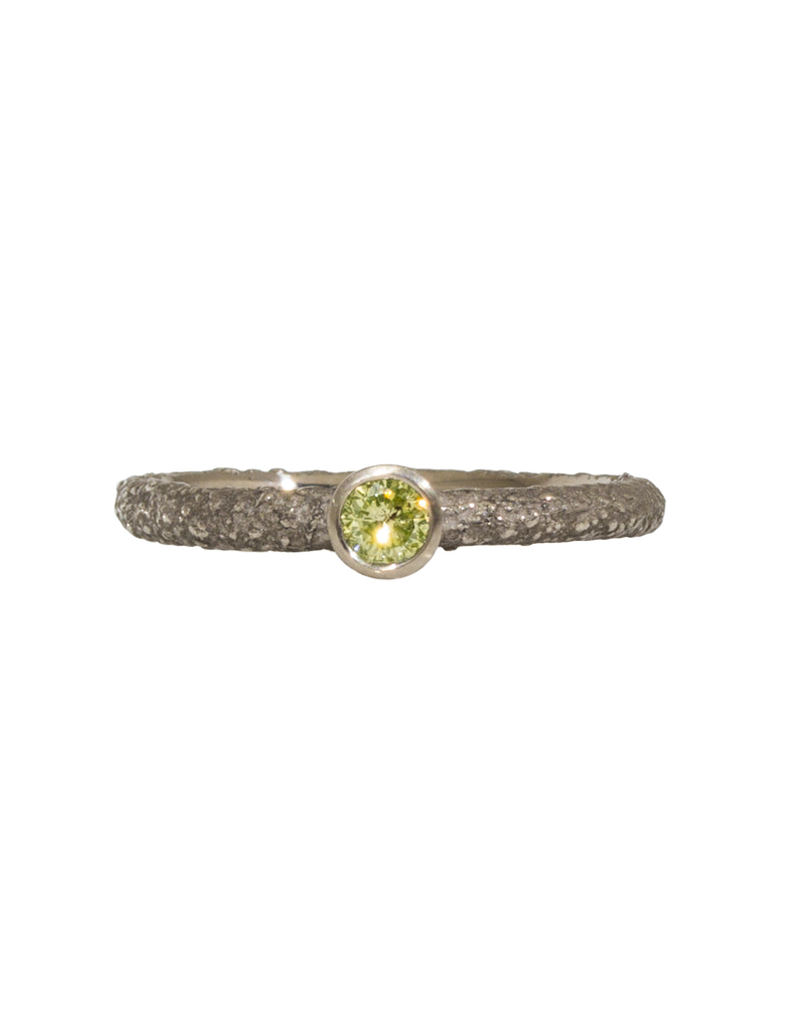 Green Diamond Stacking Ring in Sand-Textured 14k Palladium White Gold