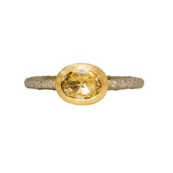 Oval Yellow Sapphire Solitaire Ring in Sand-Textured 14k Palladium White Gold with 18k Yellow Gold