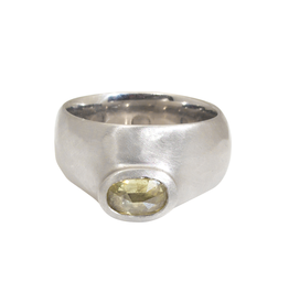 Offset Yellow Diamond Ring in Wide Platinum Setting