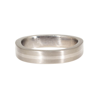 4mm Finger Shaped Band in Titanium with Center Silver Inlay