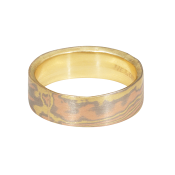 Nick Engel Organic Mokume Mixed Metal Tri-Color Band in 18k Gold