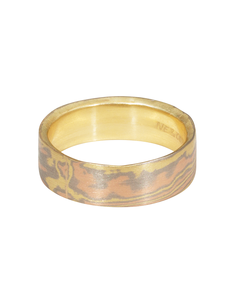 Nick Engel Organic Mokume Mixed Metal Tri-Color Band in 18k Gold